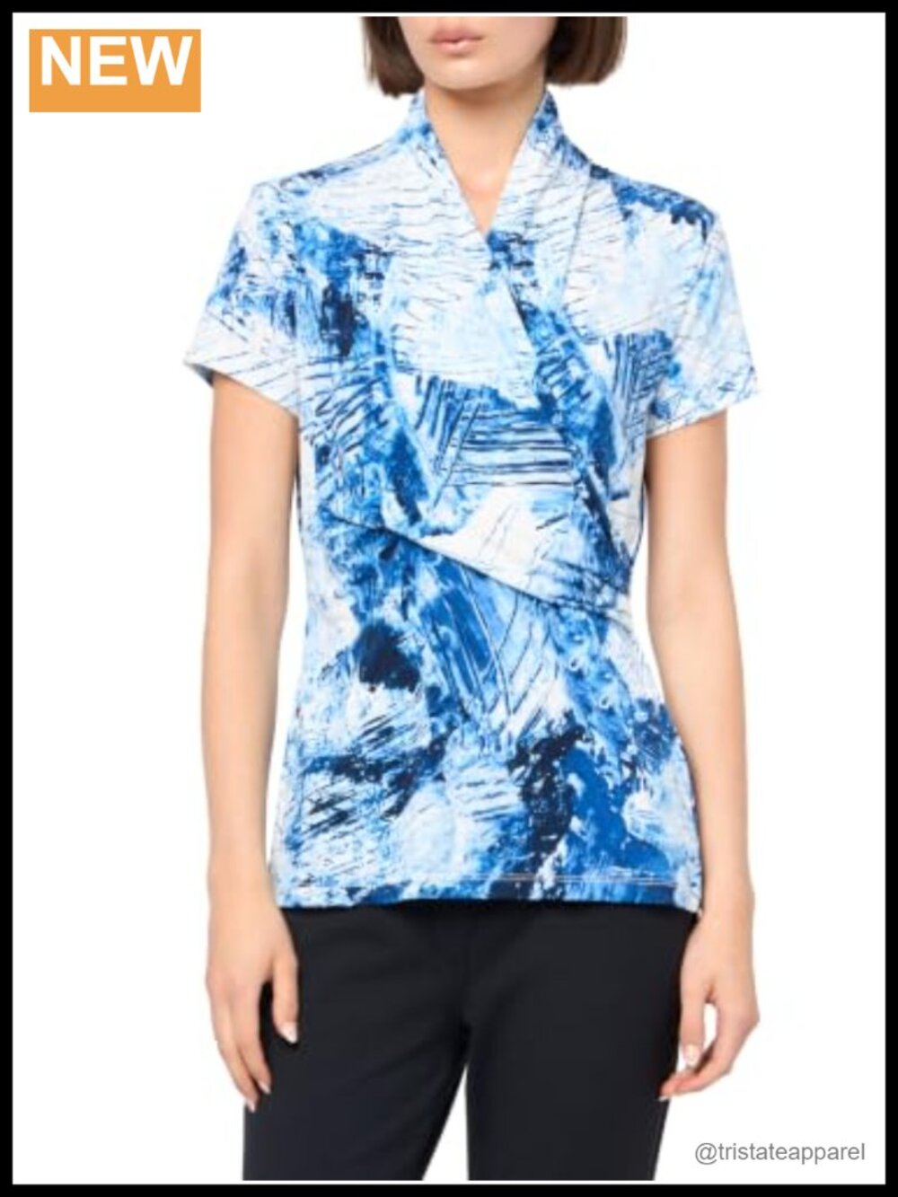 DKNY Short Sleeve Wrap Top Surplice Neck Blouse